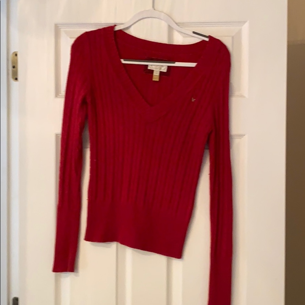 American Eagle Red V Neck Sweater